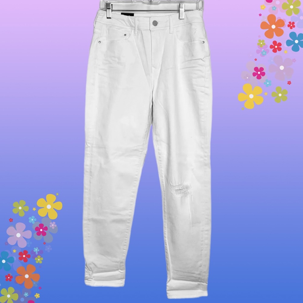 Mavi Cindy Mom's White Jeans NWT 27 x 28 Cuff Or Uncuff Stretchy High Rise